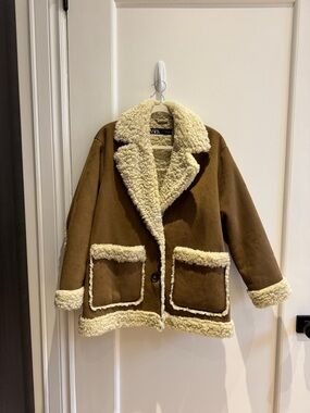 Zara Cream Suede and Shearling Coat